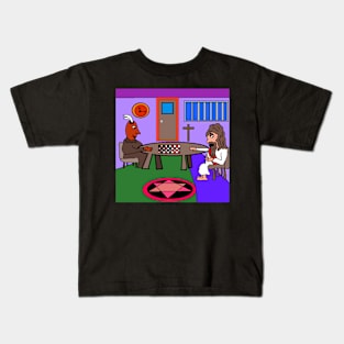 Pixel art Jesus and Devil playing board game Kids T-Shirt